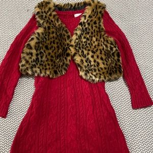 Toddler’s sweater dress & faux fur vest set!
